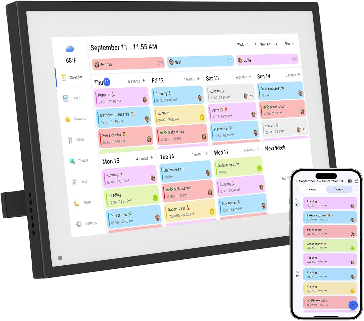 10.1-Inch Smart Digital Family Calendar & Picture Frame with WiFi Sync